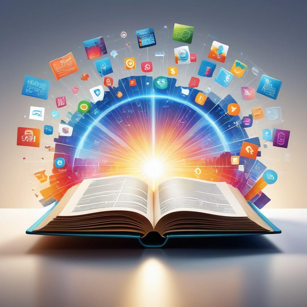 A visually striking illustration of an open book surrounded by digital icons representing various research fields, such as science, technology, and humanities. In the backdrop, a diverse group of people of different ages and backgrounds are accessing information through laptops and tablets, showcasing the theme of accessibility. Bright rays of light emanate from the book symbolizing insights being unlocked. super-realistic. vibrant colors. minimalist background.